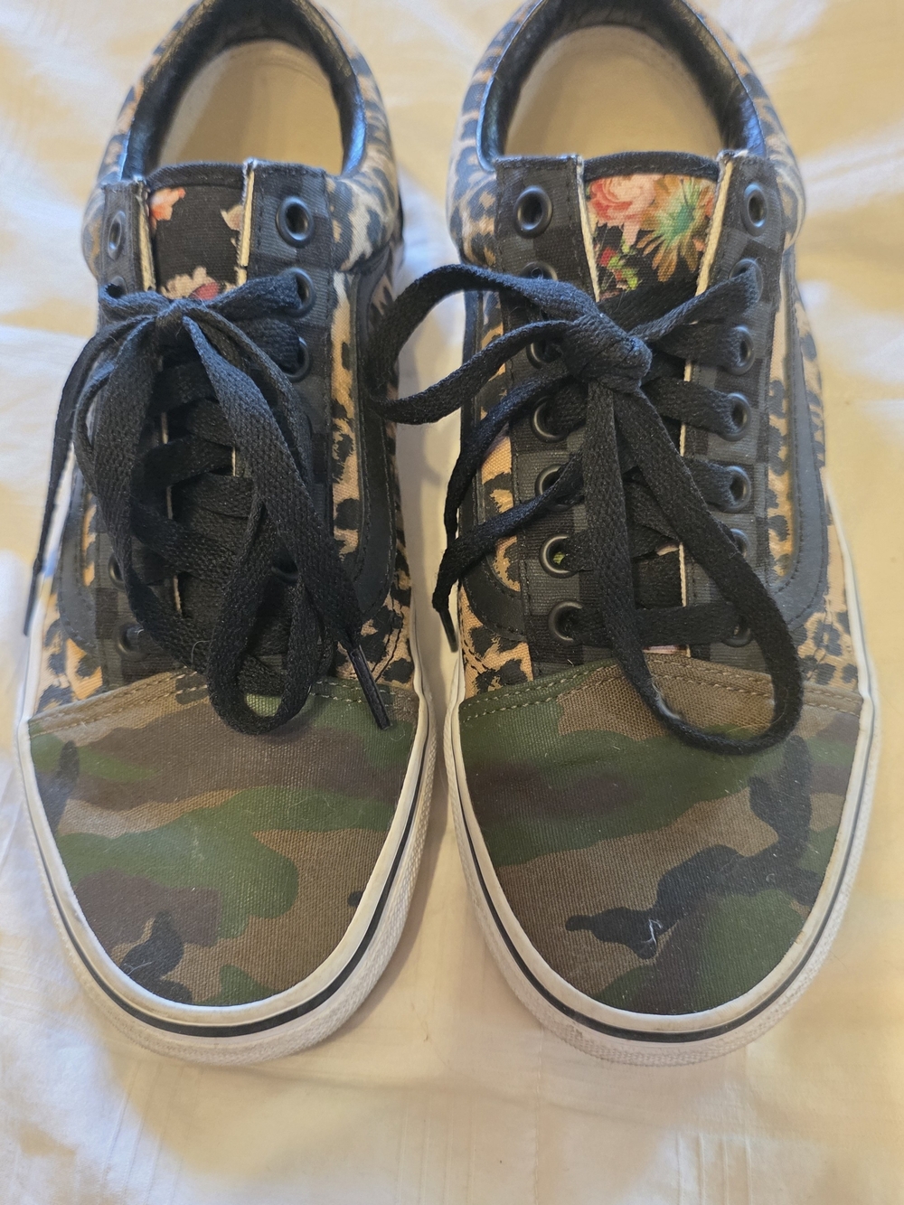 RARE Vans Camo, Animal Print, and Floral Low-Top Sneakers - Black, Green, Brown